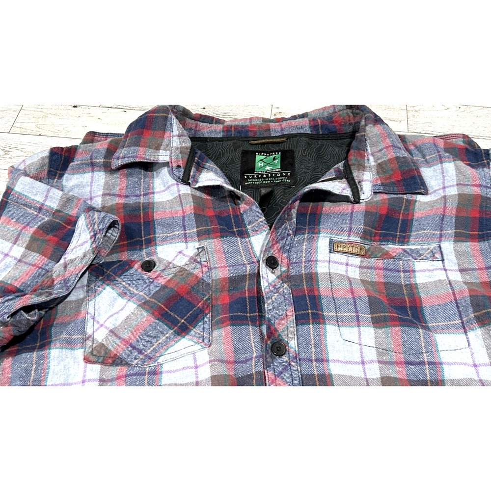 Hippy Tree Nomad Division Plaid Cotton Flannel Short Sleeve Shirt Men's MEDIUM